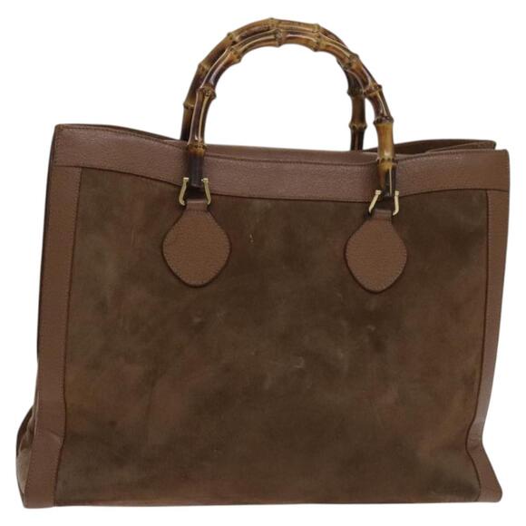 GUCCI Bamboo Hand Bag Suede Brown Gold - Picture 1 of 12